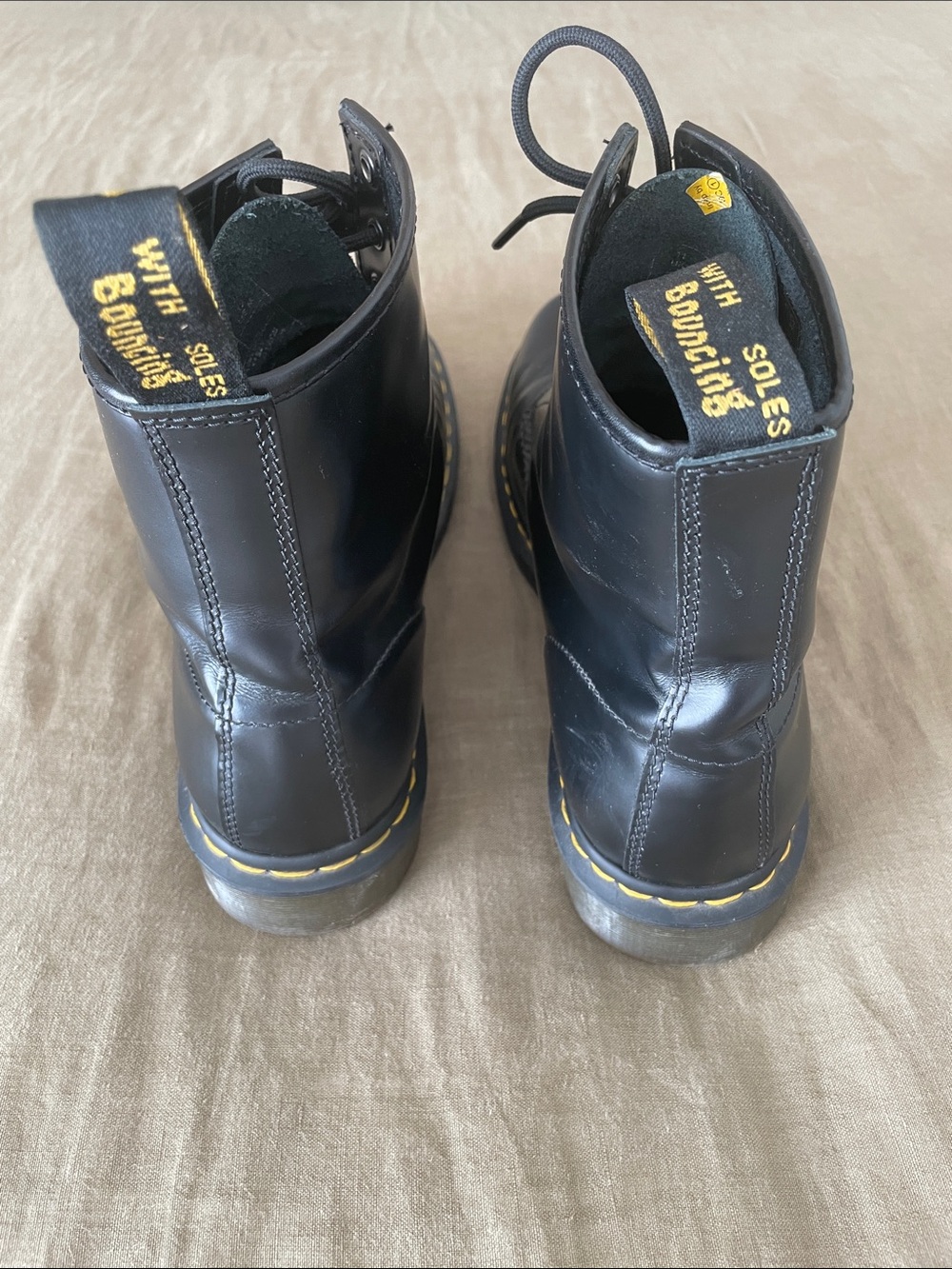 Dr. Martens Black Leather Lace-Up Boots with Yellow Stitching - Picture 4 of 5